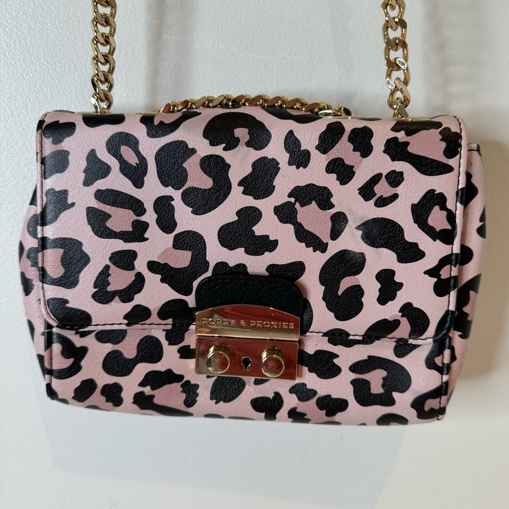 Poppy & Peonies Pink and Black Leopard Print Crossbody Bag